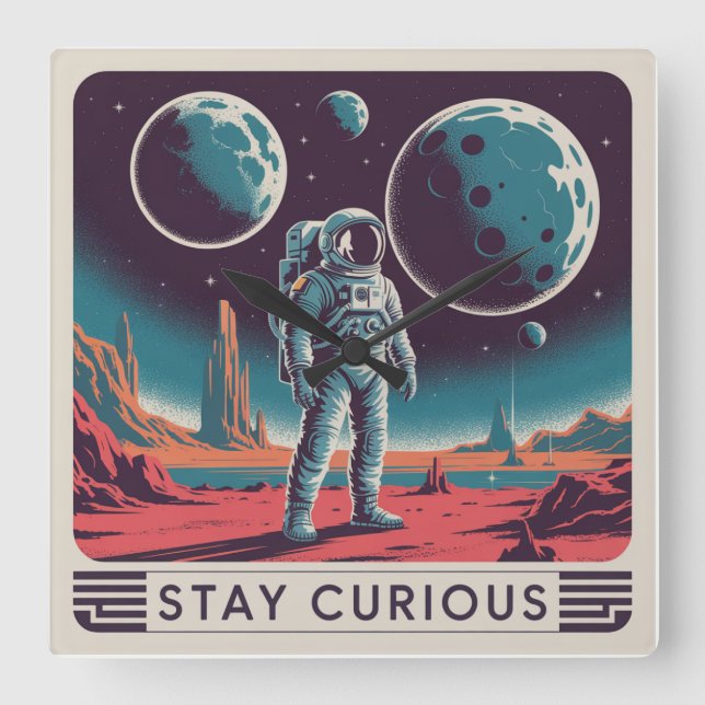 Stay Curious Square Wall Clock (Front)