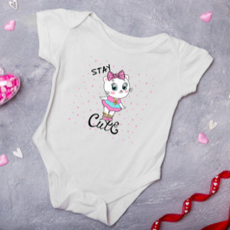 Stay Cute Baby Kitten Hearts Girl Baby Bodysuit