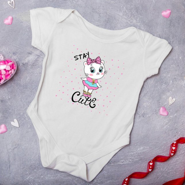 Stay Cute Baby Kitten Hearts Girl Baby Bodysuit (Creator Uploaded)