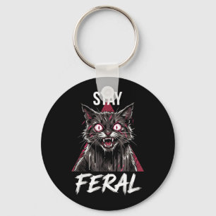 Stay Feral Angry Funny Cat Meme Animal Lover Key Ring