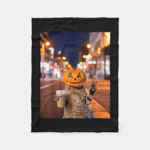 Stay feral halloween cat drinking iced coffee fleece blanket