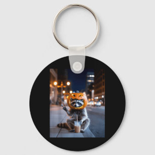 Stay Feral Racoon Halloween Drinking Iced Coffee Key Ring