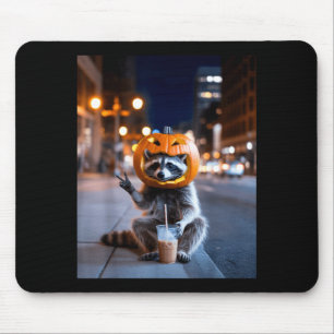 Stay feral racoon halloween drinking iced coffee mouse pad