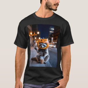 Stay Feral Racoon Halloween Drinking Iced Coffee T-Shirt