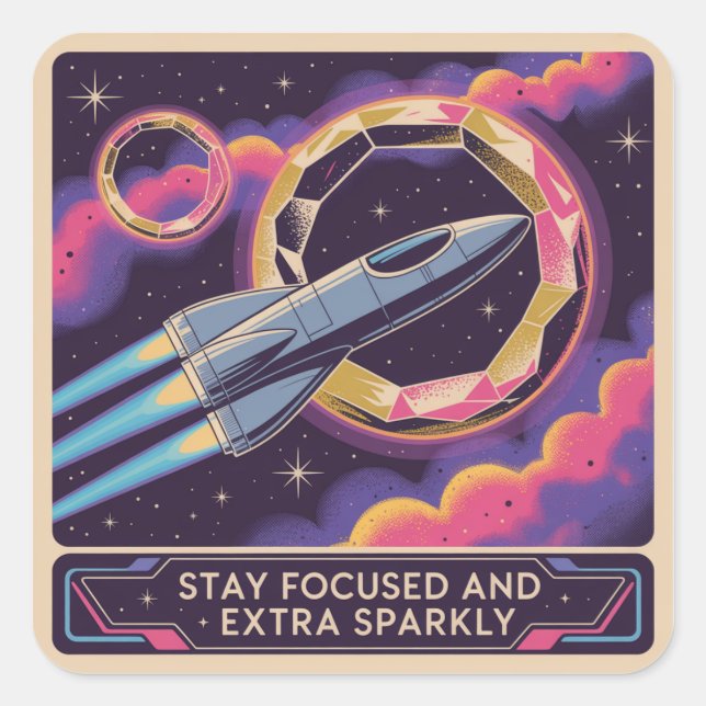 Stay Focused And Extra Sparkly Square Sticker (Front)