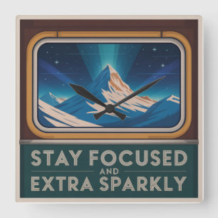 Stay Focused And Extra Sparkly Square Wall Clock