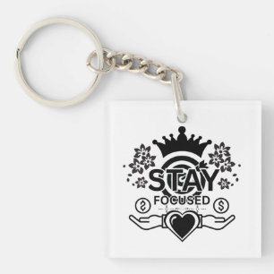 Stay Focused – Motivational Crown & Heart Graphic  Key Ring