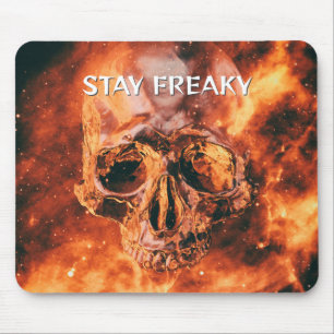 Stay Freaky. Flaming skull in space Mouse Pad