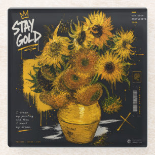 Stay Gold Sunflowers T-Shirt Van Gogh Glass Coaster