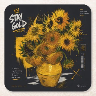Stay Gold Sunflowers | Van Gogh Square Paper Coaster