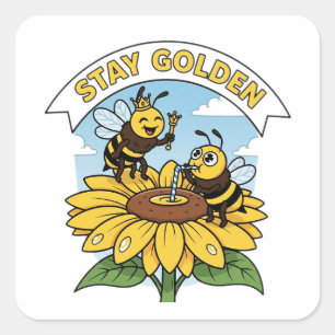 Stay Golden – Bee and Flower Illustration Square Sticker