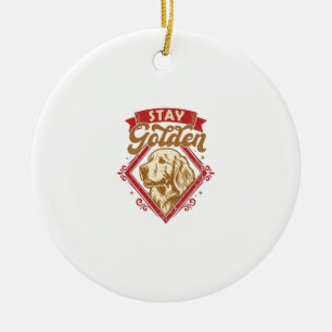 Stay Golden Retriever Dog Red Diamond_1 Ceramic Ornament