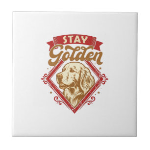 Stay Golden Retriever Dog Red Diamond_1 Ceramic Tile