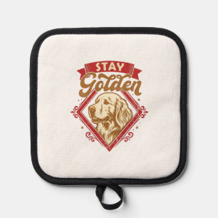 Stay Golden Retriever Dog Red Diamond_1 Pot Holder