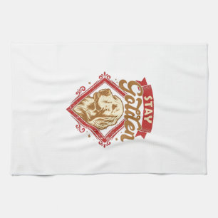 Stay Golden Retriever Dog Red Diamond_1 Tea Towel