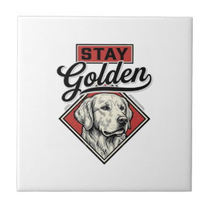 Stay Golden Retriever Vintage Dog Vector Design_1 Ceramic Tile
