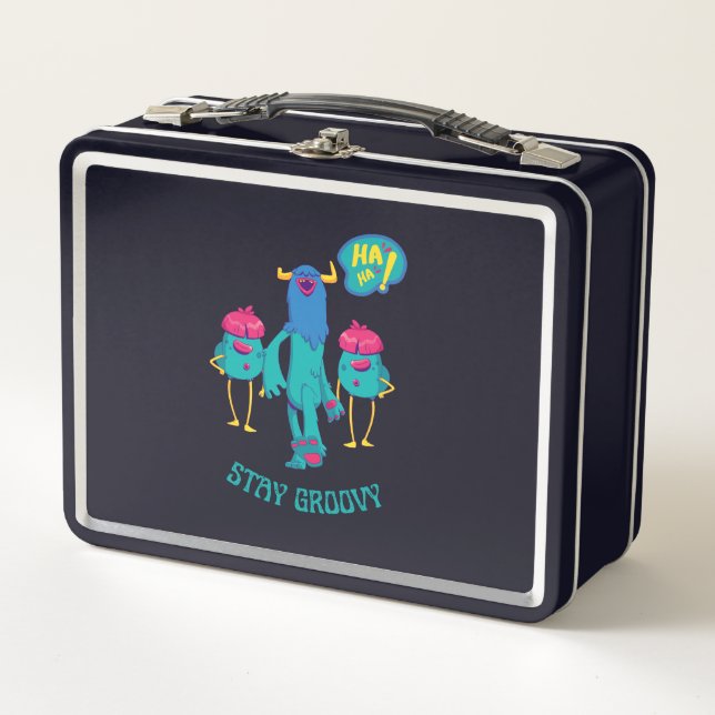 stay groovy everywhere, funny kids in school metal lunch box (Front)