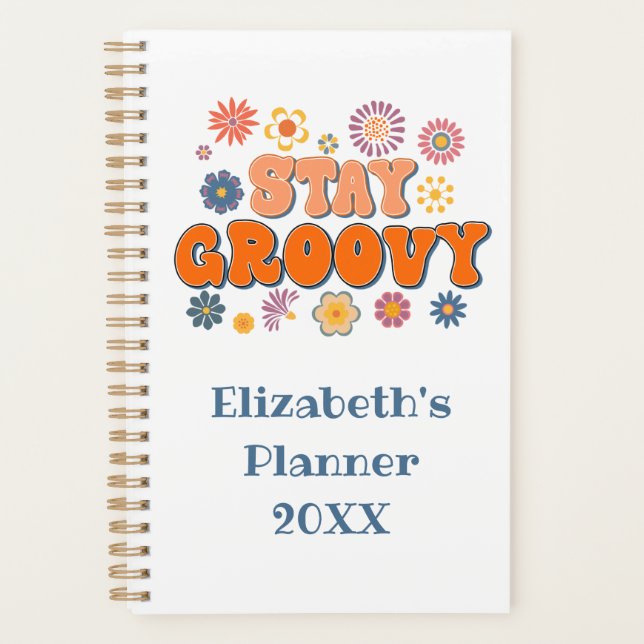 Stay Groovy Flower Power Retro Yearly Planner (Front)