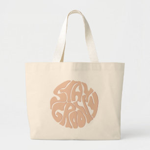 Stay Groovy Retro Beige Large Tote Bag