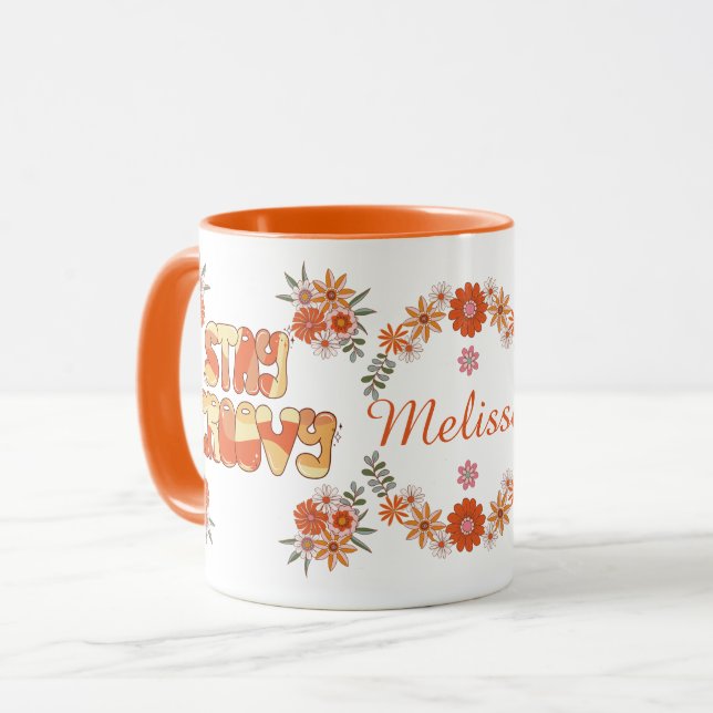 Stay Groovy Retro Boho flowers daisy floral design Mug (Front Left)