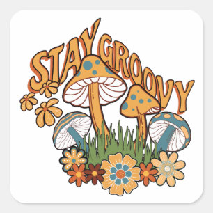 Stay Groovy Retro Mushroom Square Sticker