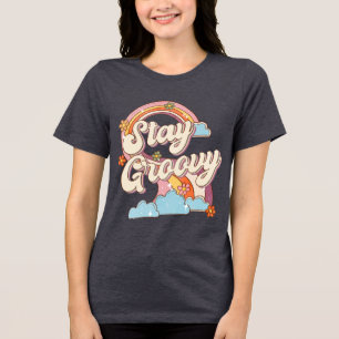 Stay Groovy Retro Rainbow Flowers Typography Tri-Blend Shirt