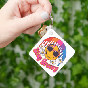 Stay Groovy Retro Smiley Face Key Ring