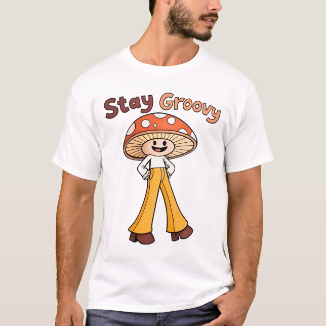 Stay Groovy Smiling Mushroom 70s Retro T-Shirt (Front)