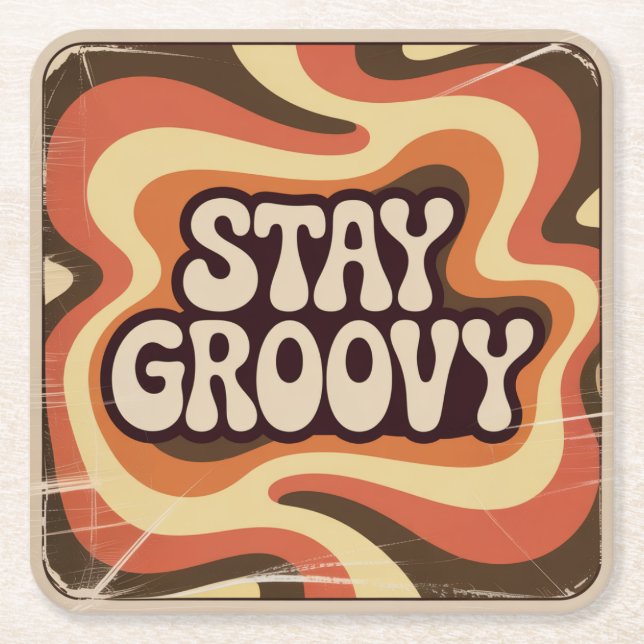 Stay Groovy Square Paper Coaster (Front)