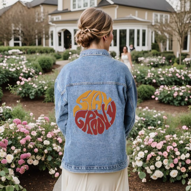 Stay Groovy with a Splash of Red and Yellow Denim Jacket (Wedding Back)