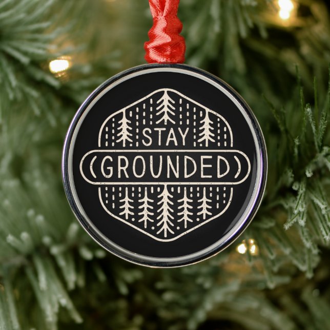 Stay grounded forest rustic aesthetic black metal ornament (Tree)