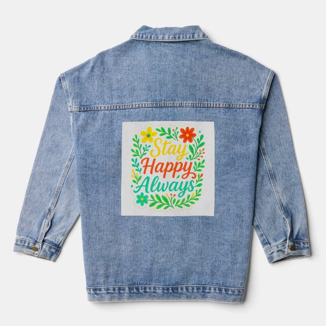 Stay Happy Always Motivational Quote Floral Desioo Denim Jacket (Back)