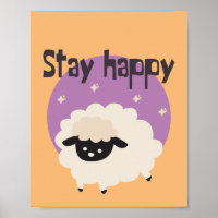 Stay happy Kawaii cute funny white sheep purple 
