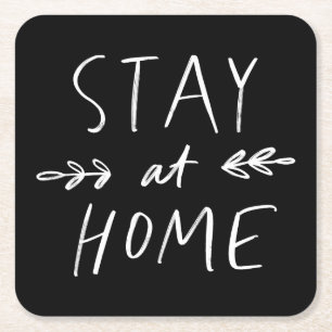 Stay Home Hand Drawn Font Square Paper Coaster