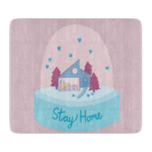 Stay Home Snow Globe Hearts Cutting Board