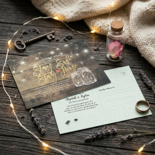STAY HOME STAY SAFE WEDDING POSTPONEMENT MASON JAR ANNOUNCEMENT POSTCARD