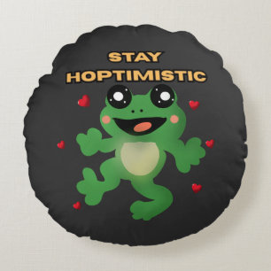 Stay Hoptimistic Cute Frog Pun Funny Frog Lover Gi Round Cushion