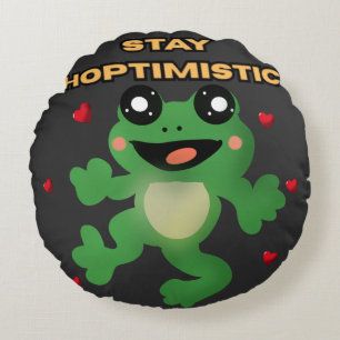 Stay Hoptimistic Cute Frog Pun Funny Frog Lover Gi Round Cushion