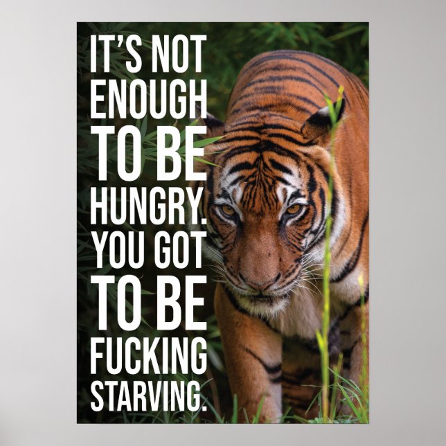Stay Hungry vs Starving, Tiger, Success Gym Hustle Poster (Front)