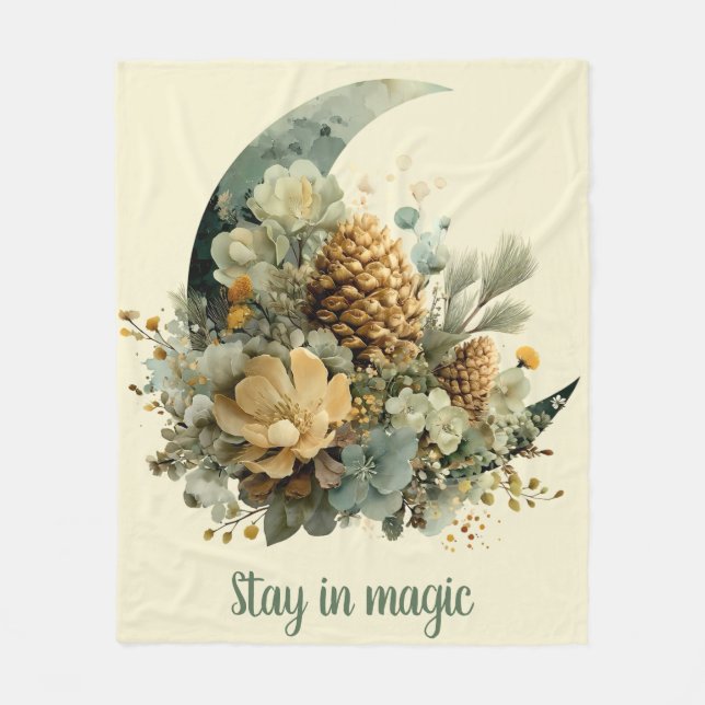 Stay in Magic Winter Moon Design Fleece Blanket (Front)
