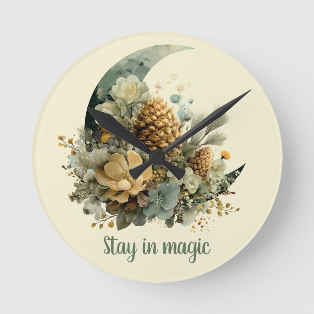 Stay in Magic Winter Moon Design Round Clock (Front)