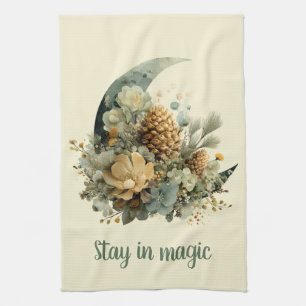 Stay in Magic Winter Moon Design Tea Towel