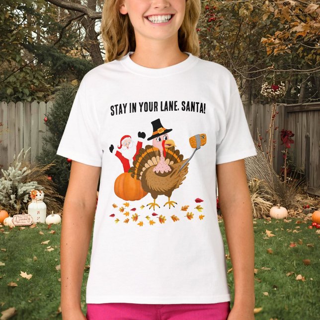 Stay in Your Lane, Santa Photobombing Turkey T-Shirt (Creator Uploaded)
