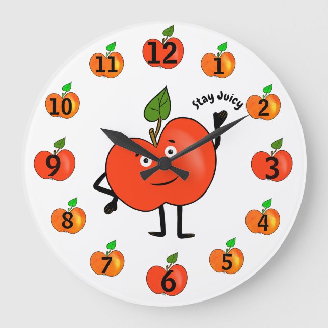Stay Juicy – Cute Red Apple Wall Clock (Front)