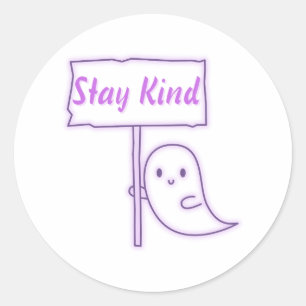 Stay Kind Friendly Ghost Classic Round Sticker