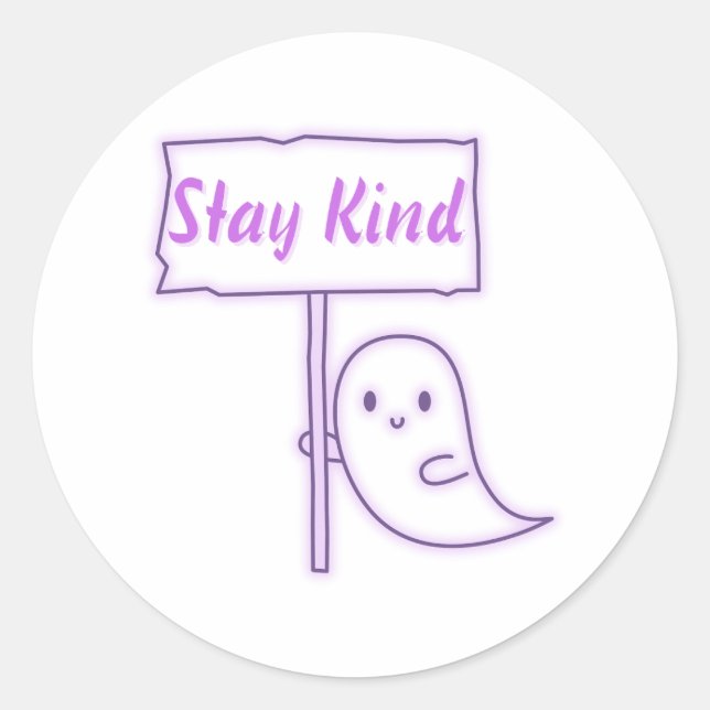 Stay Kind Friendly Ghost Classic Round Sticker (Front)