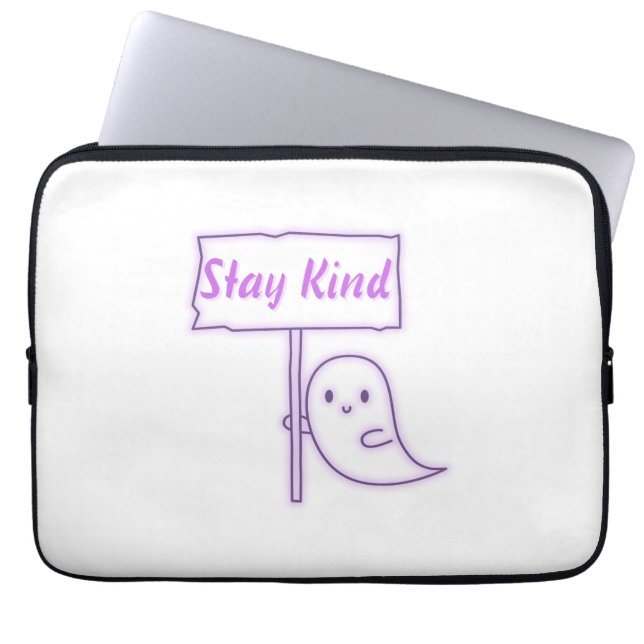 Stay Kind Friendly Ghost Laptop Sleeve (Front)