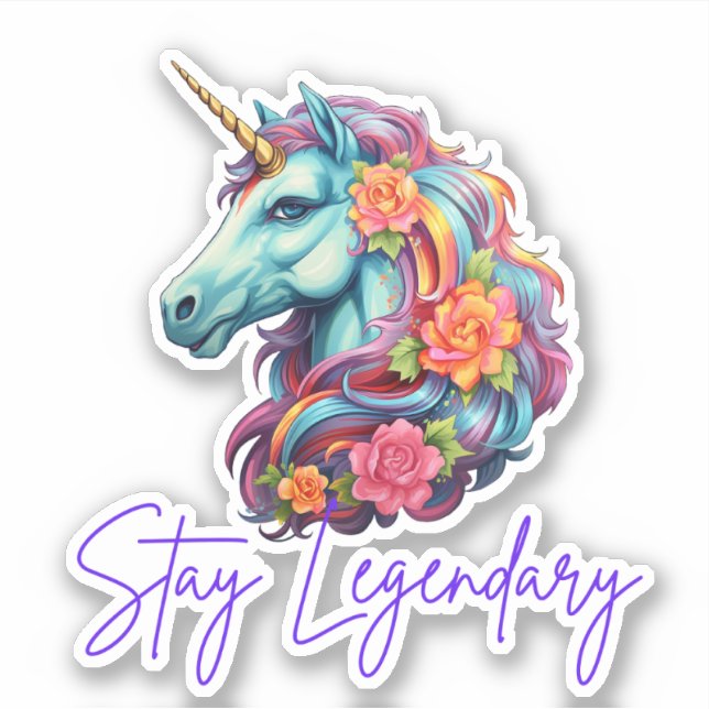 Stay Legendary Rainbow Unicorn Die Cut Sticker (Front)