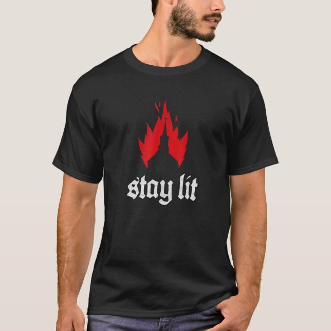 Stay Lit Occult Satan Devil Hell Goth Burning Chur T-Shirt (Front)