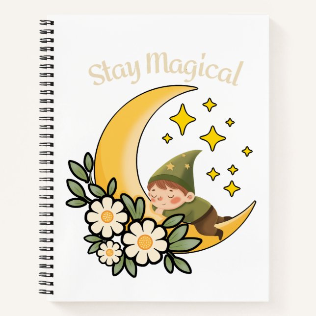 Stay Magical Gnome on Crescent Moon  Notebook (Front)